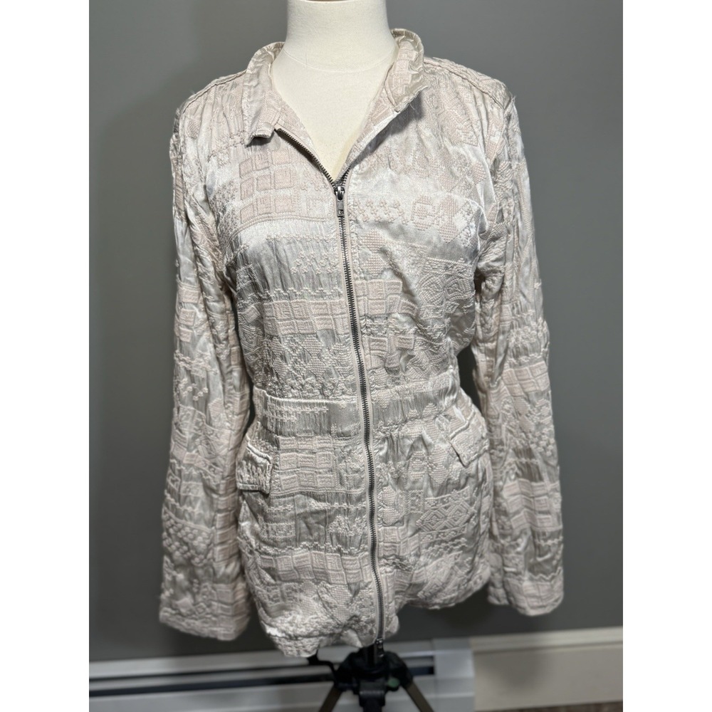 Johnny Was Bordi Embroidered‎ Satin Jacket Antique Color - Size Large EUC